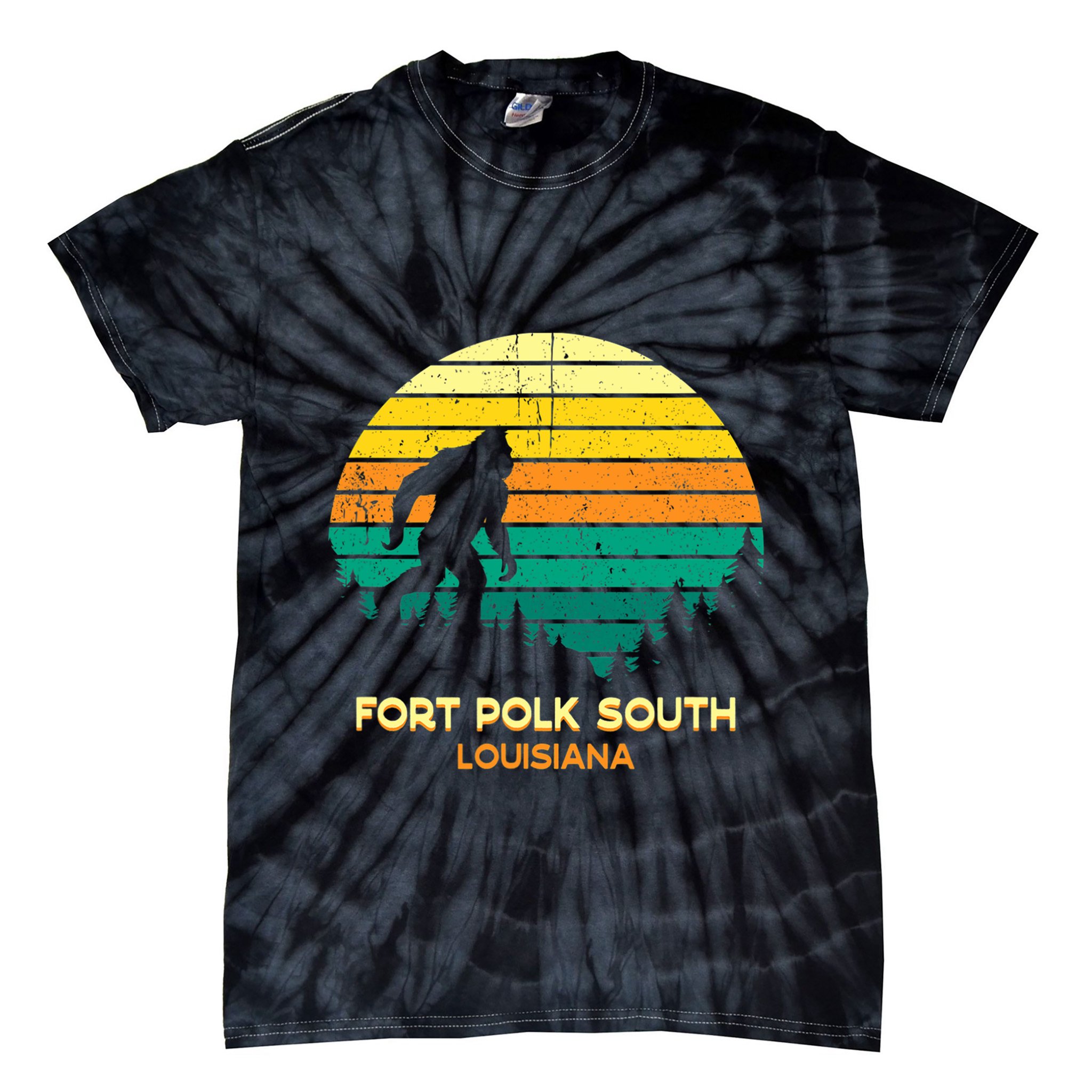 Retro Bayou Fort Polk South Louisiana Bigfoot Souvenir Tie-Dye T-Shirt