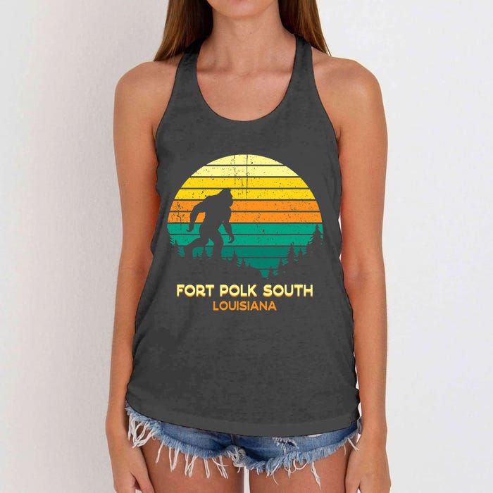 Retro Bayou Fort Polk South Louisiana Bigfoot Souvenir Women's Knotted Racerback Tank