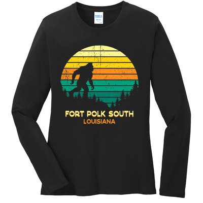 Retro Bayou Fort Polk South Louisiana Bigfoot Souvenir Ladies Long Sleeve Shirt