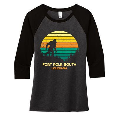 Retro Bayou Fort Polk South Louisiana Bigfoot Souvenir Women's Tri-Blend 3/4-Sleeve Raglan Shirt