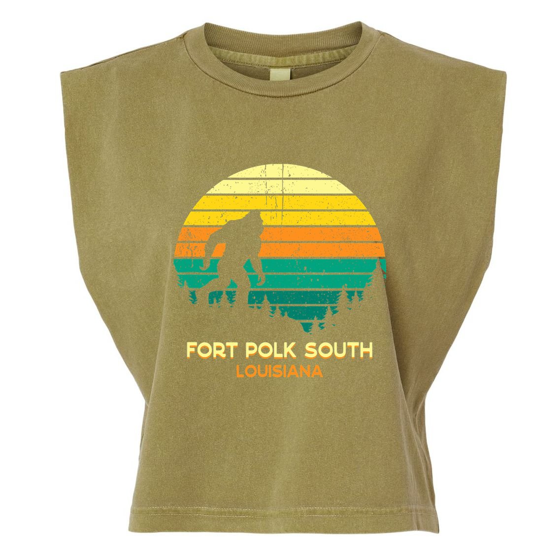 Retro Bayou Fort Polk South Louisiana Bigfoot Souvenir Garment-Dyed Women's Muscle Tee