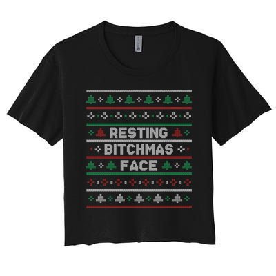 Resting Bitchmas Face Funny I Hate Christmas Meh Ugly Women's Crop Top Tee