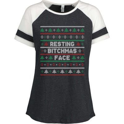 Resting Bitchmas Face Funny I Hate Christmas Meh Ugly Enza Ladies Jersey Colorblock Tee