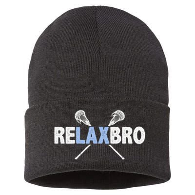 Relax Bro Funny Lacrosse Player Lax Lover Joke Sustainable Knit Beanie