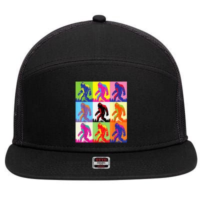 Retro Bigfoot , Funny Pop Art Bigfoot 7 Panel Mesh Trucker Snapback Hat
