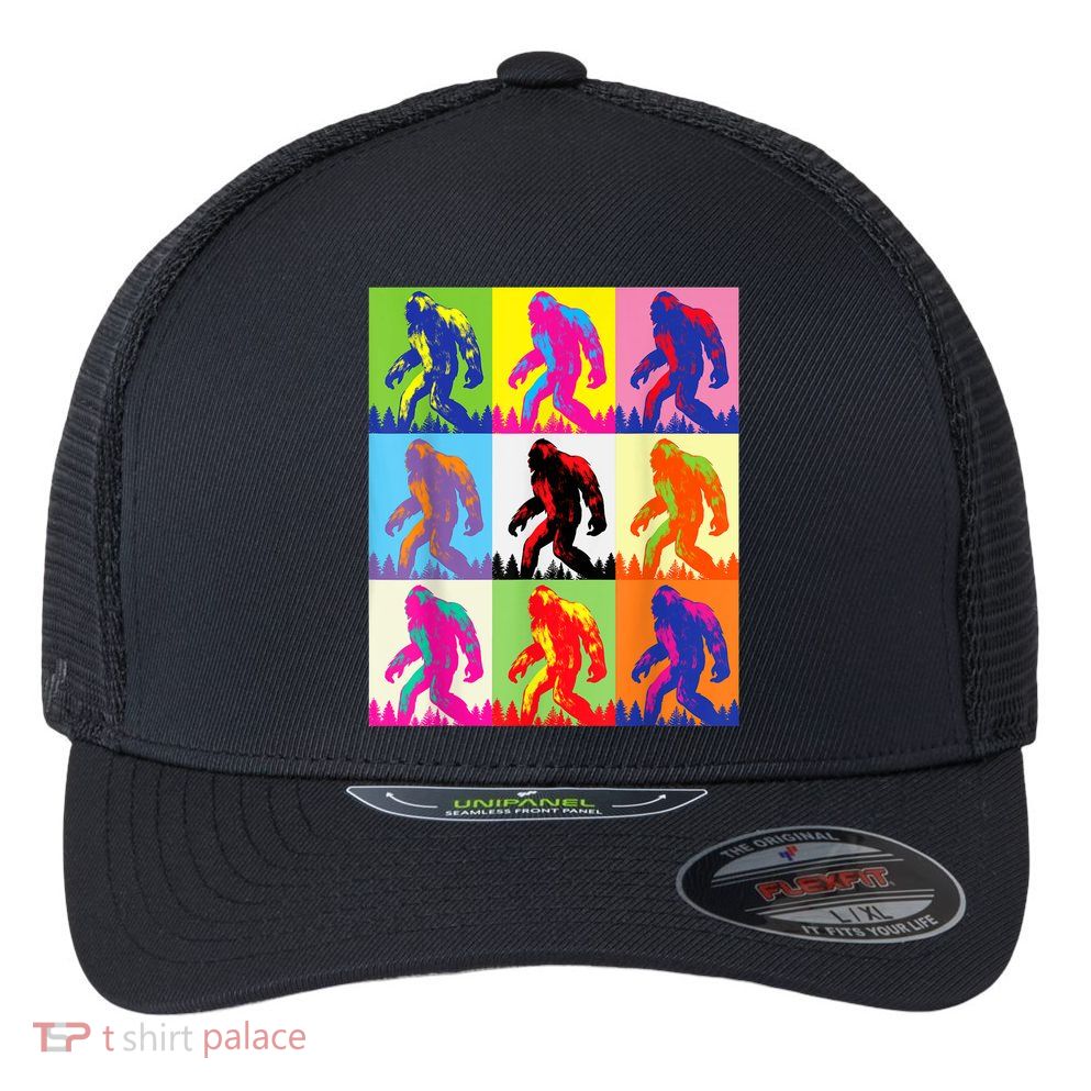 Retro Bigfoot , Funny Pop Art Bigfoot Flexfit Unipanel Trucker Cap