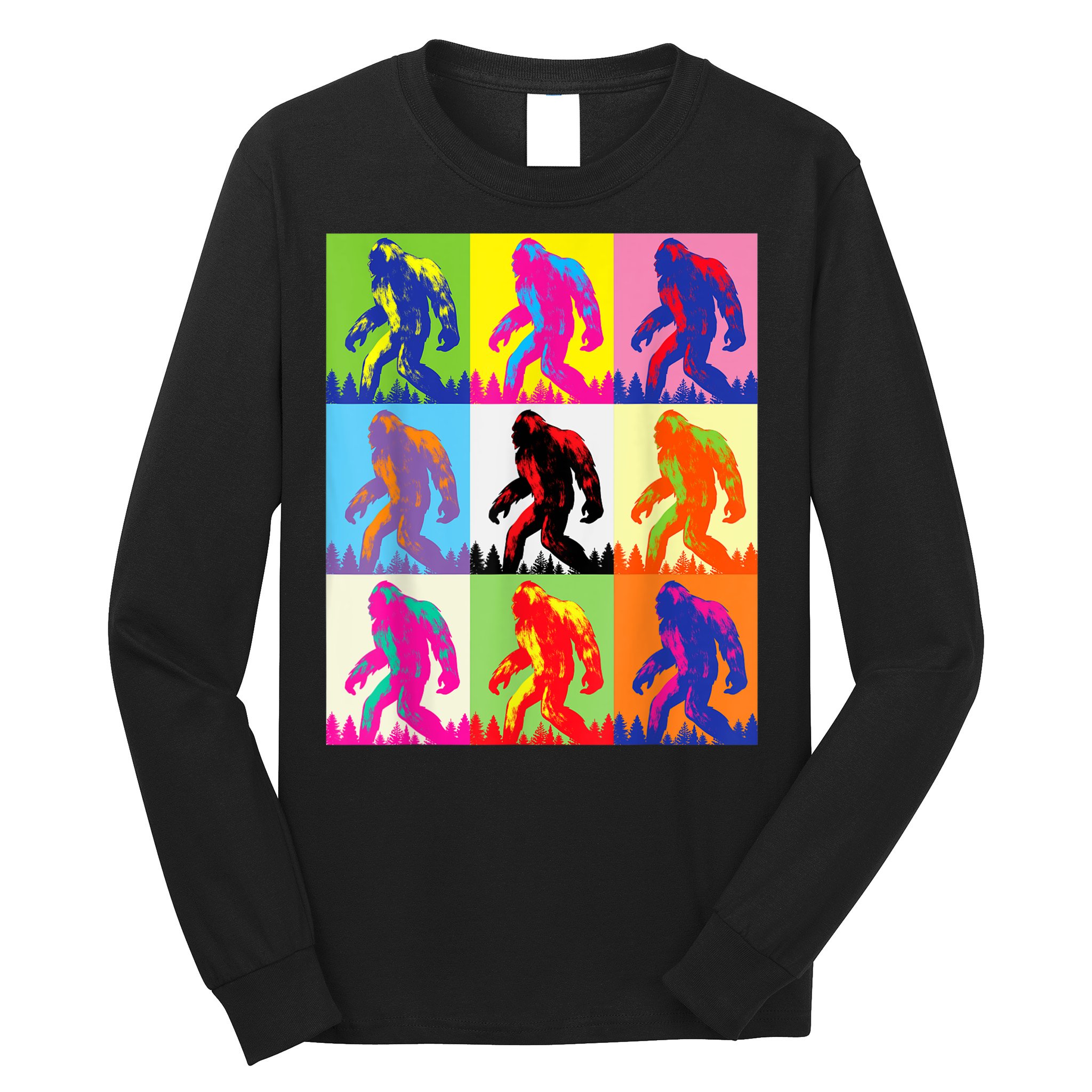 Retro Bigfoot , Funny Pop Art Bigfoot Long Sleeve Shirt