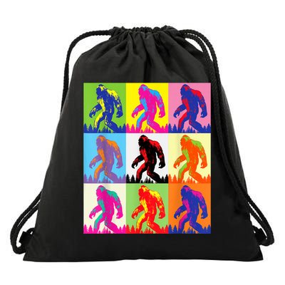 Retro Bigfoot , Funny Pop Art Bigfoot Drawstring Bag