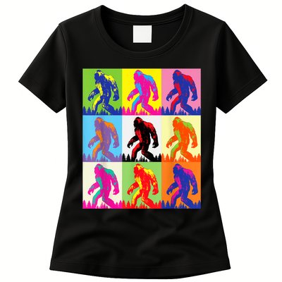Retro Bigfoot , Funny Pop Art Bigfoot Womens T-Shirt