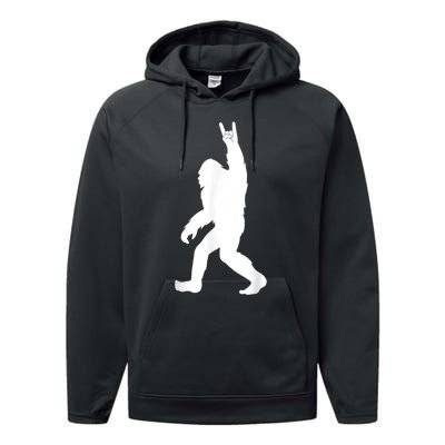 Retro Bigfoot , Funny Rock And Roll Bigfoot Performance Fleece Hoodie