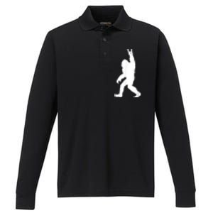 Retro Bigfoot , Funny Rock And Roll Bigfoot Performance Long Sleeve Polo