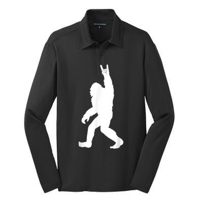 Retro Bigfoot , Funny Rock And Roll Bigfoot Silk Touch Performance Long Sleeve Polo