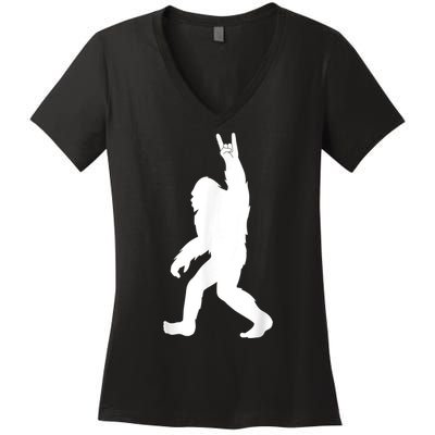 Retro Bigfoot , Funny Rock And Roll Bigfoot Women's V-Neck T-Shirt