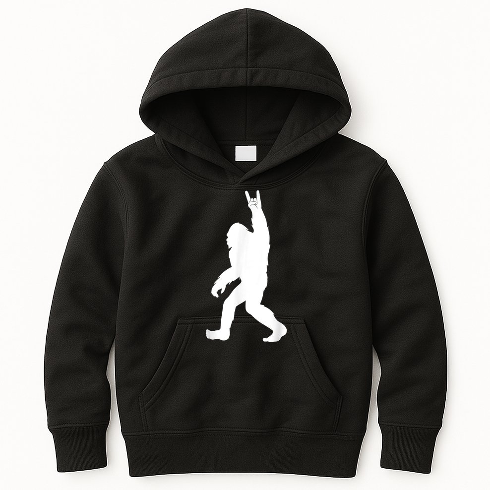 Retro Bigfoot , Funny Rock And Roll Bigfoot Kids Hoodie