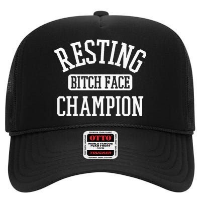 Resting Bitch Face Champion Womans Girl Funny Girly Humor High Crown Mesh Back Trucker Hat