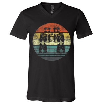 Retro Binoculars Funny Birdwatching Birding Birder V-Neck T-Shirt