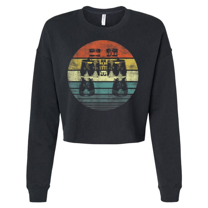 Retro Binoculars Funny Birdwatching Birding Birder Cropped Pullover Crew