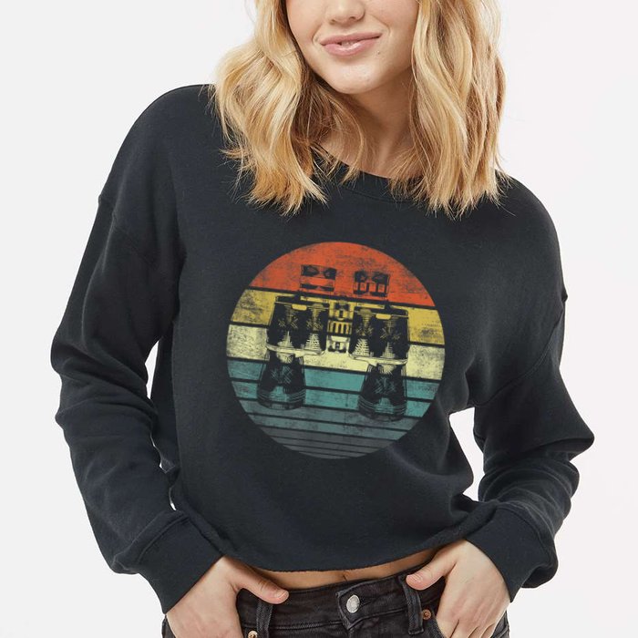 Retro Binoculars Funny Birdwatching Birding Birder Cropped Pullover Crew