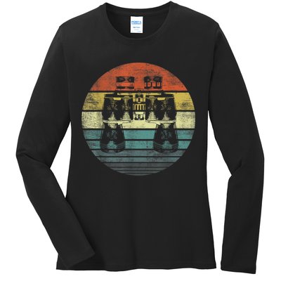 Retro Binoculars Funny Birdwatching Birding Birder Ladies Long Sleeve Shirt