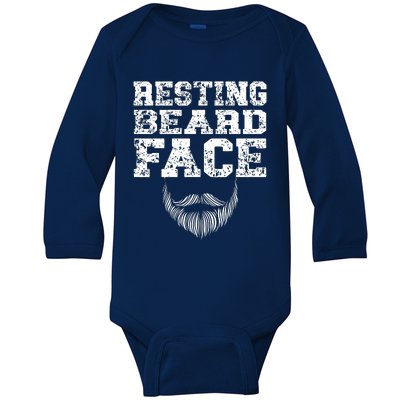 Resting Beard Face Beard Lover Bearded Guy Mustache Baby Long Sleeve Bodysuit