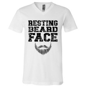 Resting Beard Face Beard Lover Bearded Guy Mustache V-Neck T-Shirt