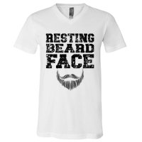 Resting Beard Face Beard Lover Bearded Guy Mustache V-Neck T-Shirt