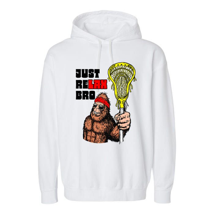 Relax Bro! Funny Sasquatch Lax Bigfoot Lacrosse Vintage 80S Garment-Dyed Fleece Hoodie