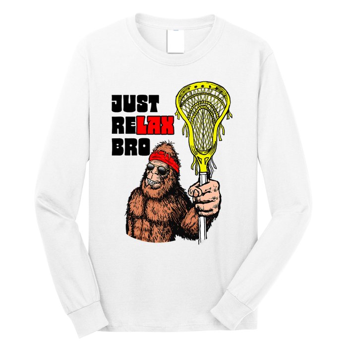 Relax Bro! Funny Sasquatch Lax Bigfoot Lacrosse Vintage 80S Long Sleeve Shirt