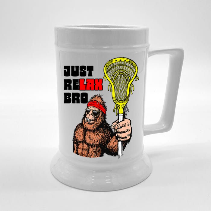 Relax Bro! Funny Sasquatch Lax Bigfoot Lacrosse Vintage 80S Beer Stein