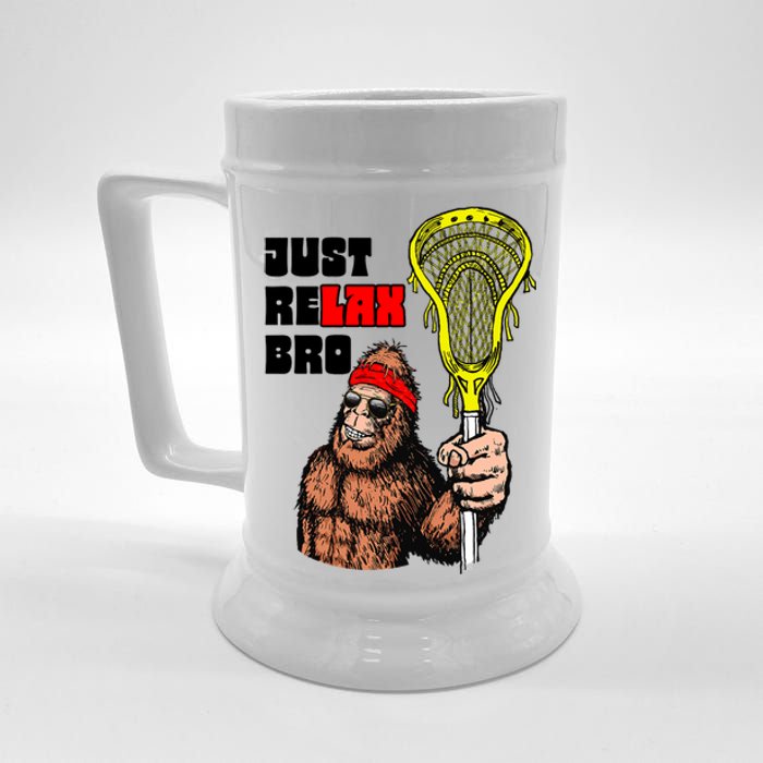 Relax Bro! Funny Sasquatch Lax Bigfoot Lacrosse Vintage 80S Beer Stein