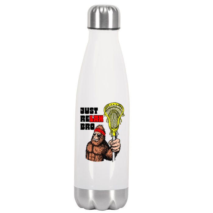 Relax Bro! Funny Sasquatch Lax Bigfoot Lacrosse Vintage 80S Stainless Steel Insulated Water Bottle