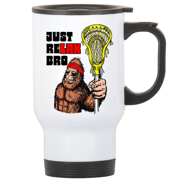 Relax Bro! Funny Sasquatch Lax Bigfoot Lacrosse Vintage 80S Stainless Steel Travel Mug