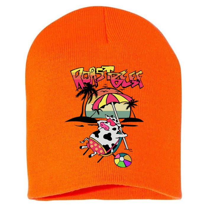 Roast Beef Funny Cow On The Beach Trending Short Acrylic Beanie