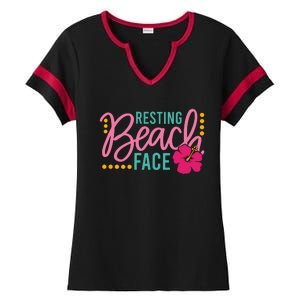 Resting Beach Face Funny Summer Ladies Halftime Notch Neck Tee