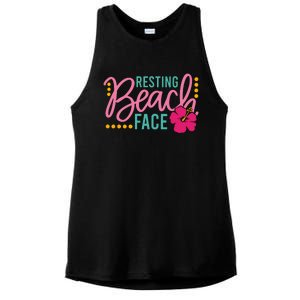 Resting Beach Face Funny Summer Ladies PosiCharge Tri-Blend Wicking Tank