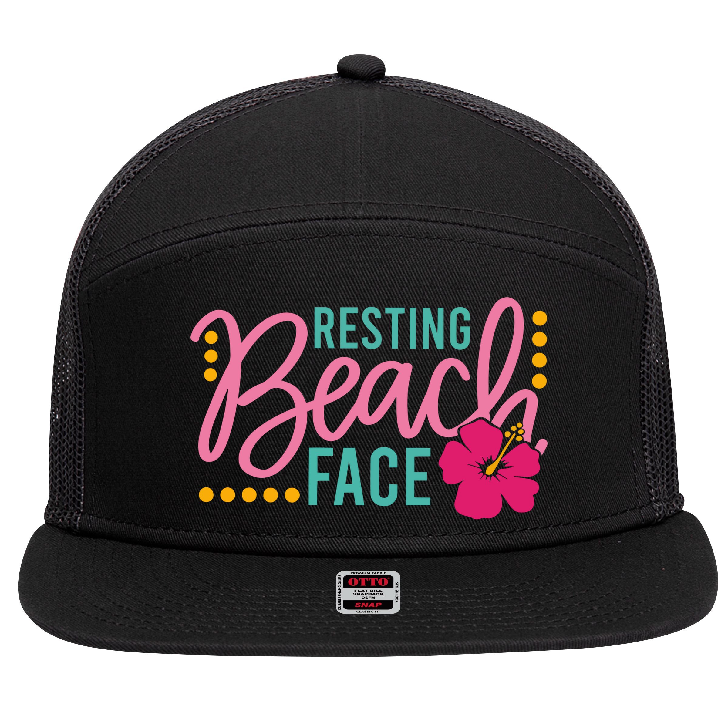 Resting Beach Face Funny Summer 7 Panel Mesh Trucker Snapback Hat