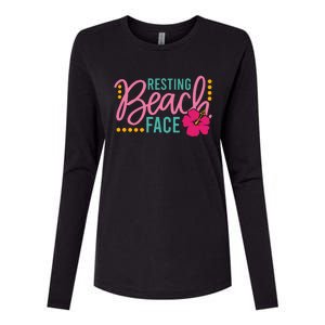 Resting Beach Face Funny Summer Womens Cotton Relaxed Long Sleeve T-Shirt