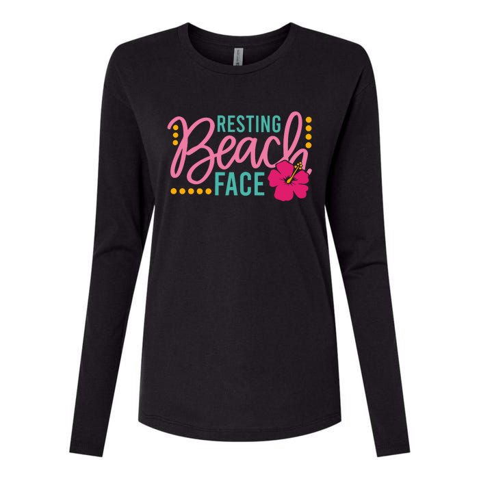 Resting Beach Face Funny Summer Womens Cotton Relaxed Long Sleeve T-Shirt