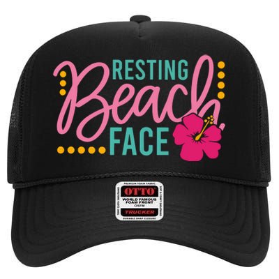 Resting Beach Face Funny Summer High Crown Mesh Back Trucker Hat