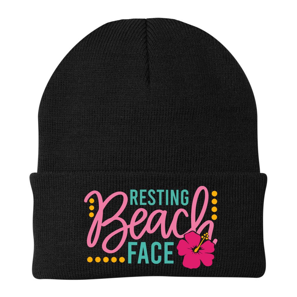 Resting Beach Face Funny Summer Beanie