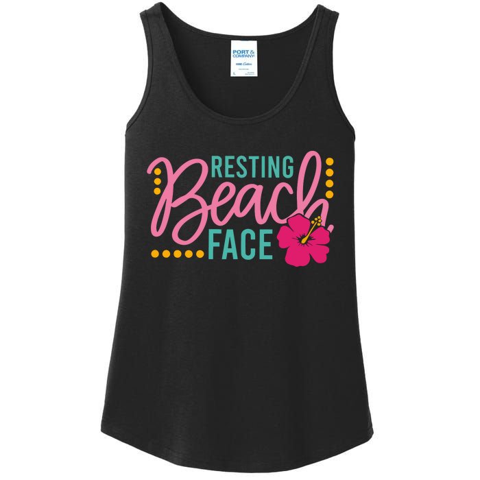 Resting Beach Face Funny Summer Ladies Essential Tank