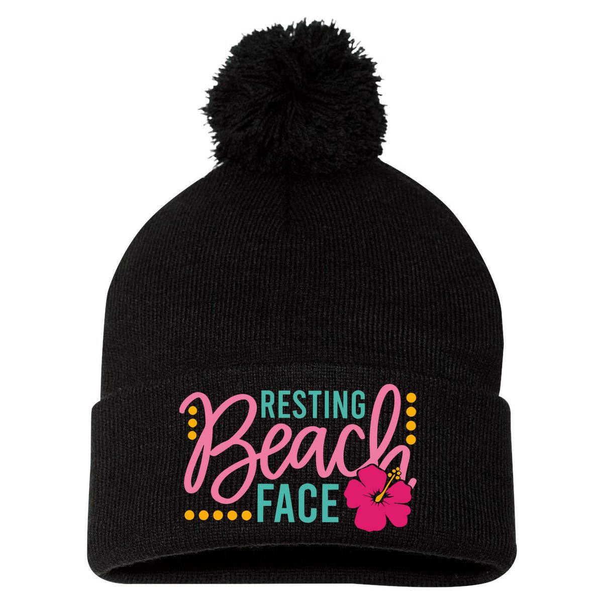 Resting Beach Face Funny Summer Pom Pom 12in Knit Beanie