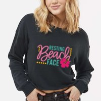 Resting Beach Face Funny Summer Cropped Pullover Crew