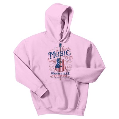 Red Blue Flag Patriotic Usa 4th Of July Nashville Guitar Kids Hoodie