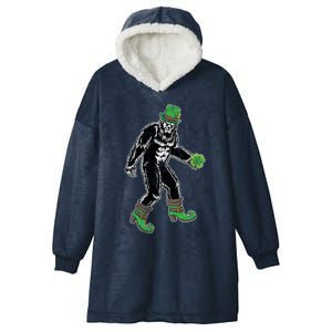 Retro Big Foot Leprechaun St Patrick's Day Sasquatch Lover Gift Hooded Wearable Blanket