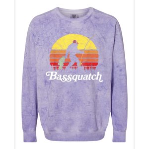 Retro Bassquatch Funny Bigfoot Fishing Outdoor Gift Colorblast Crewneck Sweatshirt