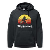 Retro Bassquatch Funny Bigfoot Fishing Outdoor Gift Performance Fleece Hoodie