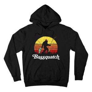 Retro Bassquatch Funny Bigfoot Fishing Outdoor Gift Hoodie