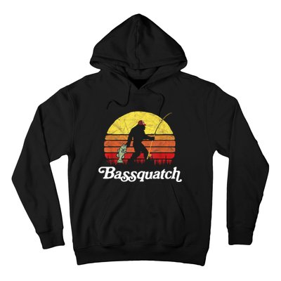 Retro Bassquatch Funny Bigfoot Fishing Outdoor Gift Hoodie