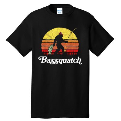 Retro Bassquatch Funny Bigfoot Fishing Outdoor Gift Tall T-Shirt